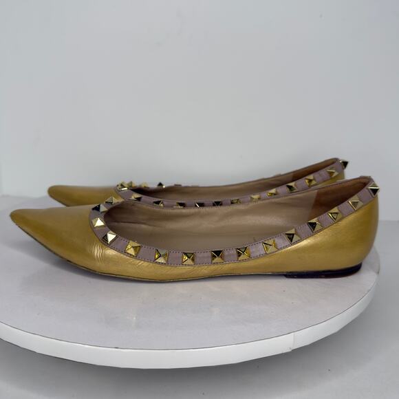 Valentino Metallic Gold Leather Rockstud Ballet Flats Size 38 *flaw - Picture 6 of 10